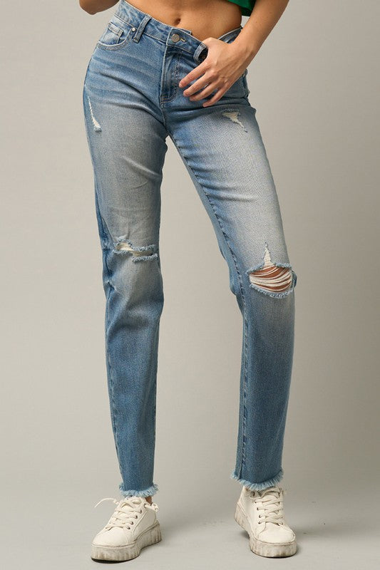 Frayed Hem Tapered Jeans - steven wick