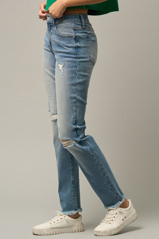 Frayed Hem Tapered Jeans - steven wick