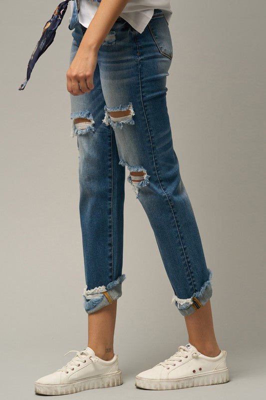 High Waist Ripped Boyfriend Jeans - steven wick