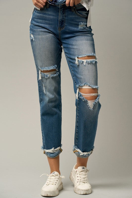 High Waist Ripped Boyfriend Jeans - steven wick