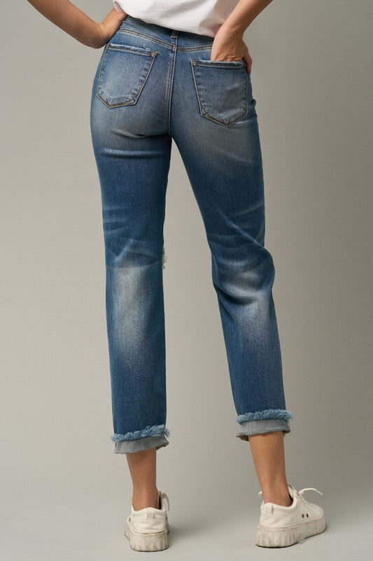High Waist Ripped Boyfriend Jeans - steven wick