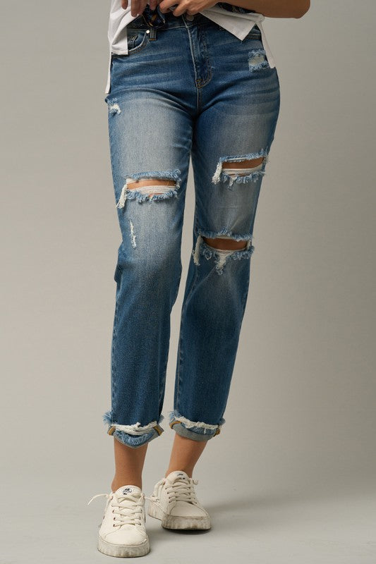 High Waist Ripped Boyfriend Jeans - steven wick
