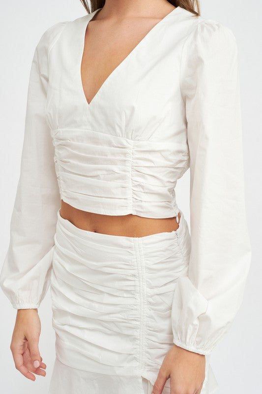 Deep-V-Neckline Shirred Crop Top - steven wick