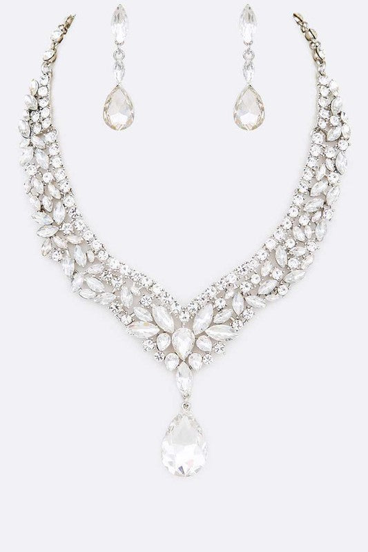 Crystal Statement Red Necklace Set - steven wick