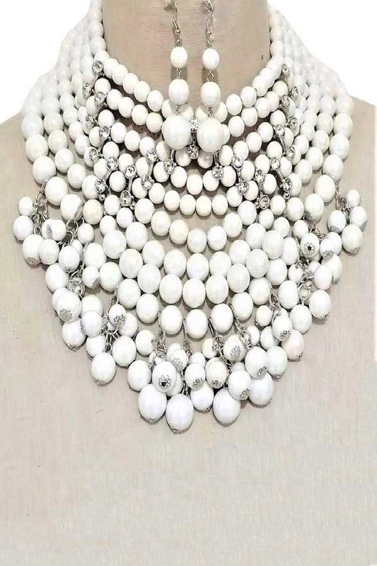 Pearlized Beads Statement Necklace Set - steven wick