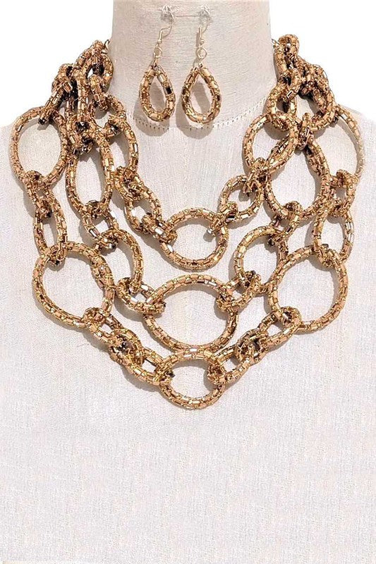 Rhinestone Mix Ring Statement Layer Necklace Set - steven wick