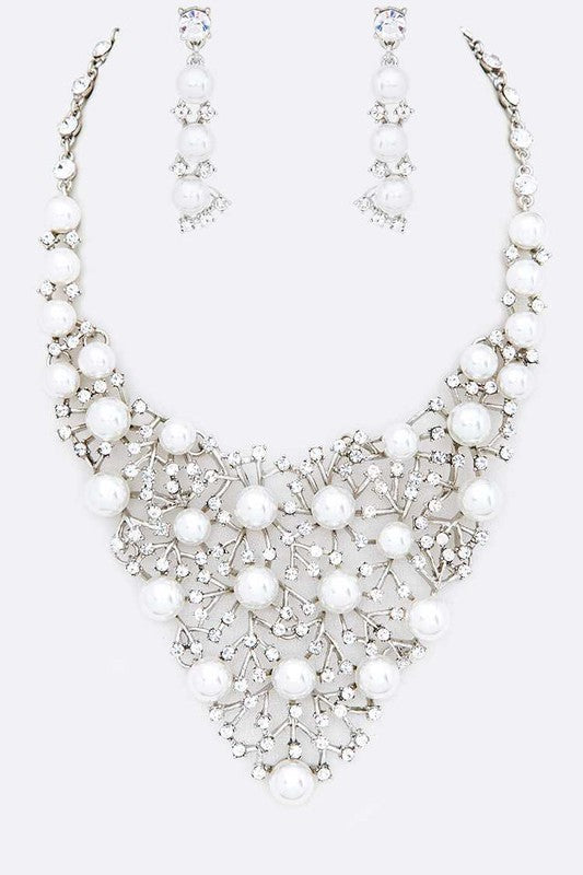Crystal Pearl Red Carpet Statement Necklace Set - steven wick