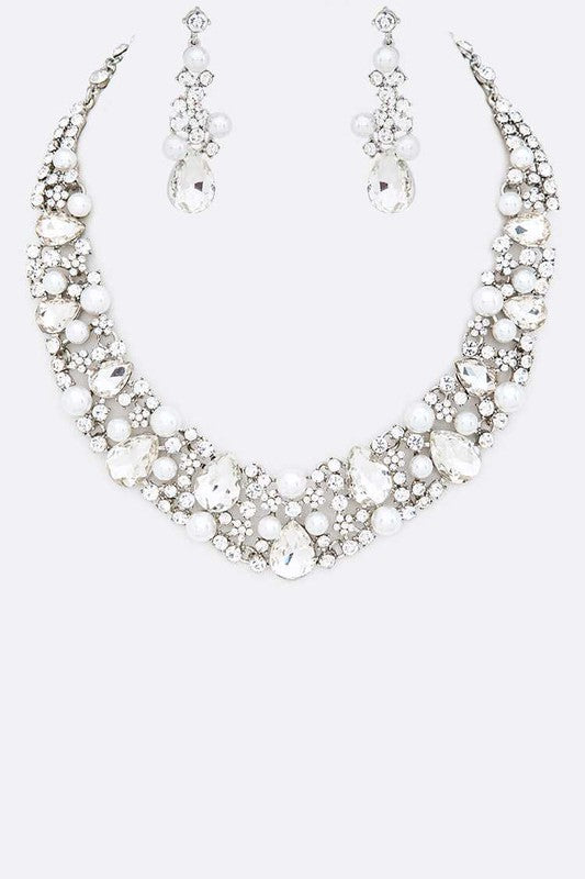 Crystal Pearl Elegant Statement Necklace Set - steven wick