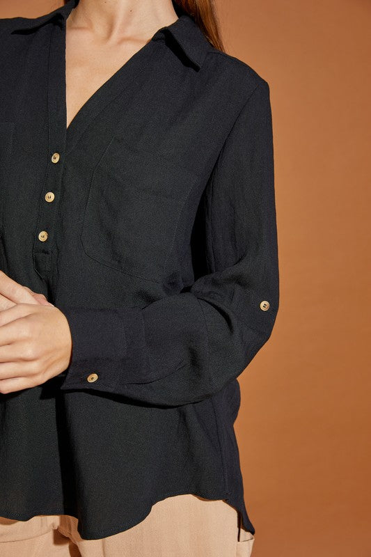 V Neck Button Down Henley Shirt - steven wick