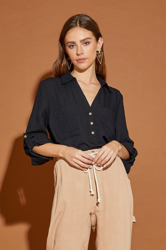 V Neck Button Down Henley Shirt - steven wick