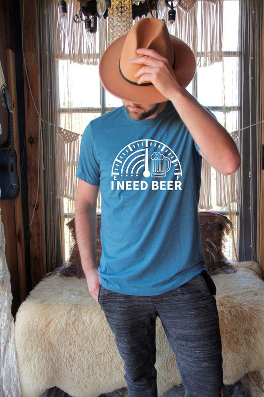 I Need Beer Crew Neck Graphic Tee - steven wick