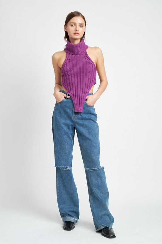 Knit Turtle Neck Crop Top