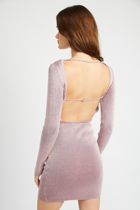 Bodycon Mini Knit Dress With Open Back - steven wick
