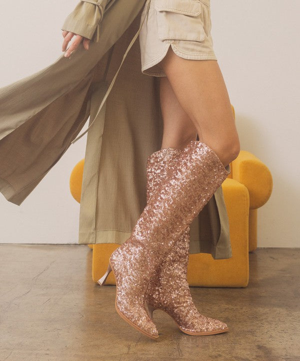 Glitz Jeweled Knee High Sequin Boots - steven wick