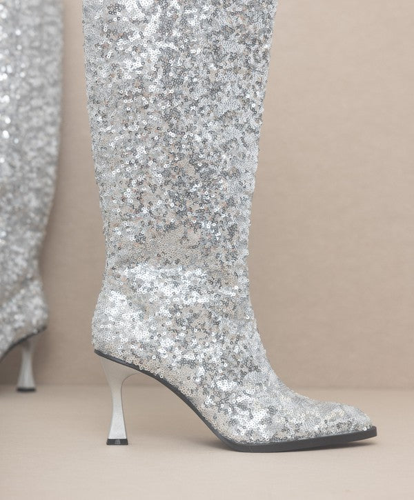 Glitz Jeweled Knee High Sequin Boots - steven wick