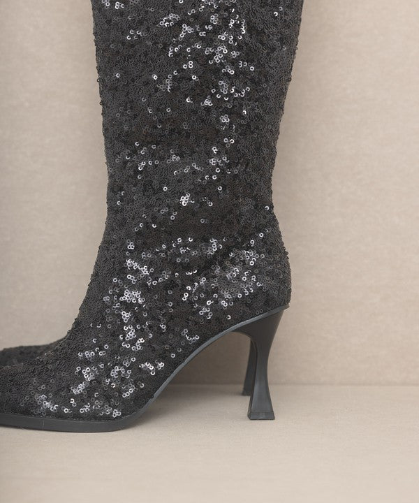 Glitz Jeweled Knee High Sequin Boots - steven wick