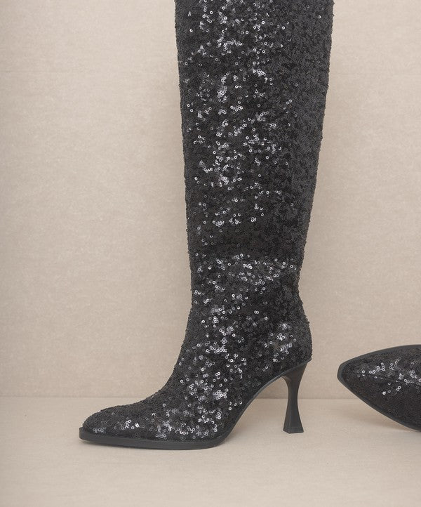Glitz Jeweled Knee High Sequin Boots - steven wick