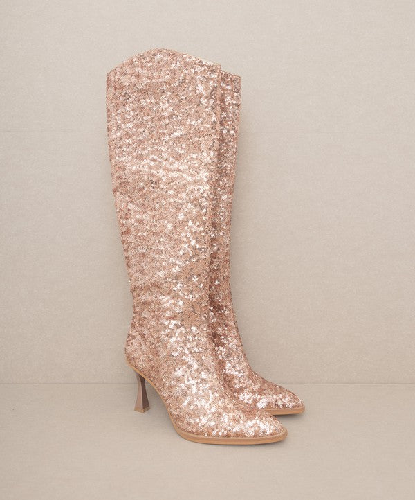 Glitz Jeweled Knee High Sequin Boots - steven wick