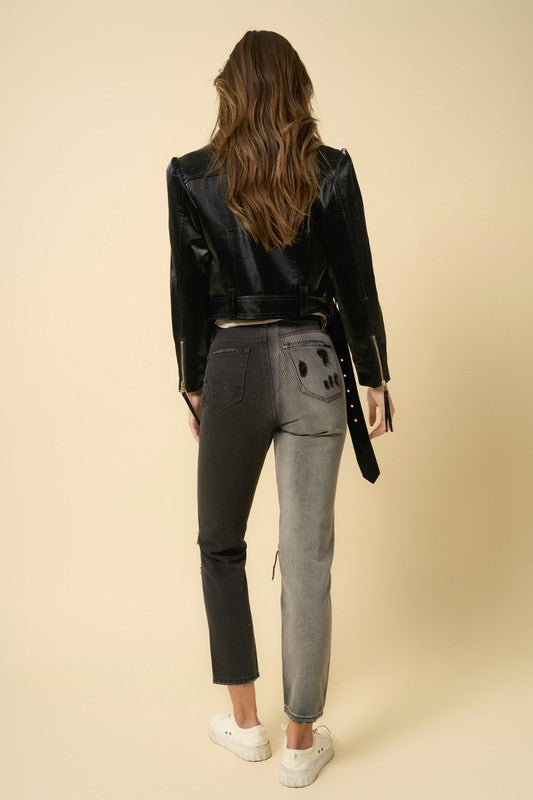 Two-Tone Black Combo High Rise Girlfriend Jeans - steven wick