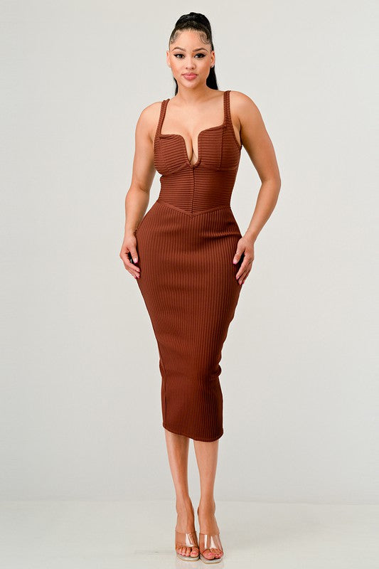 Chocolate Brown Sleeveless Midi Dress - steven wick