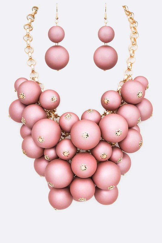 Matted Finish Mix Beads Statement Necklace Set - steven wick