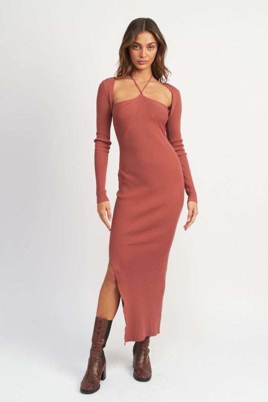 Halter Neck Maxi Dress With Slit - steven wick