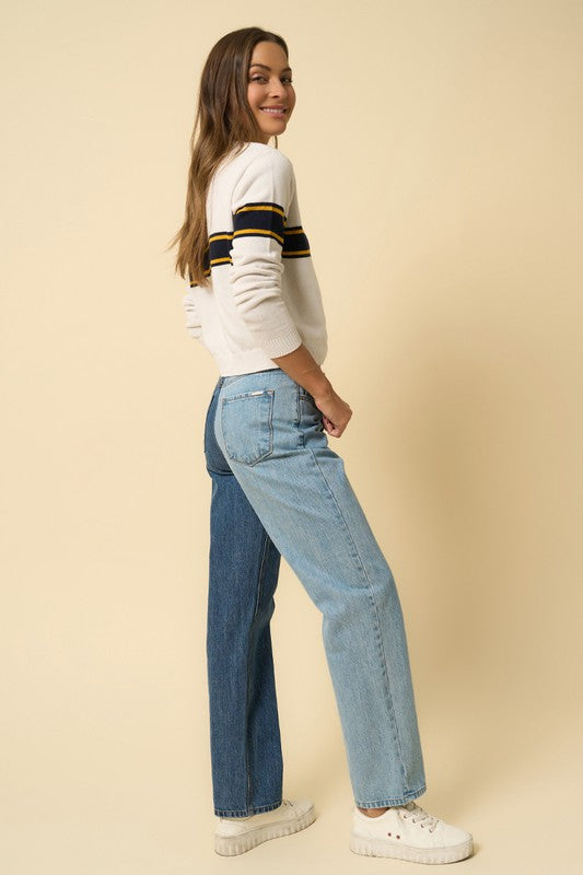 High Waist Crossover Straight Jeans - steven wick