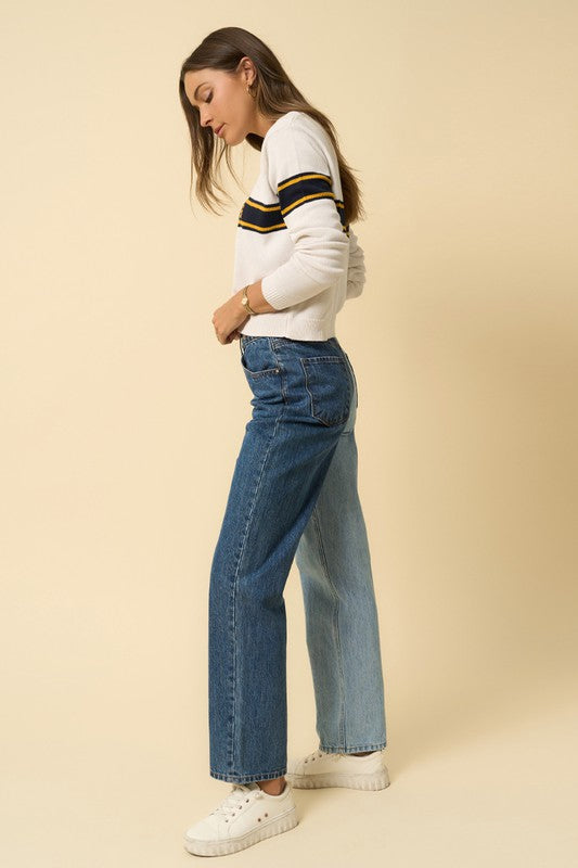High Waist Crossover Straight Jeans - steven wick
