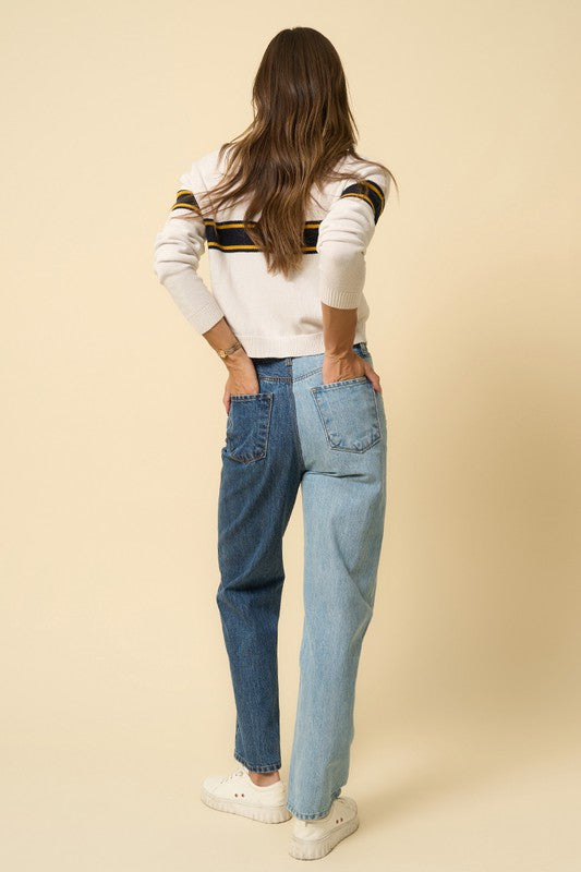 High Waist Crossover Straight Jeans - steven wick