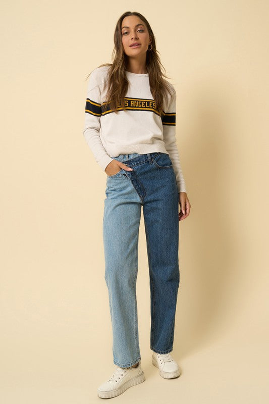 High Waist Crossover Straight Jeans - steven wick