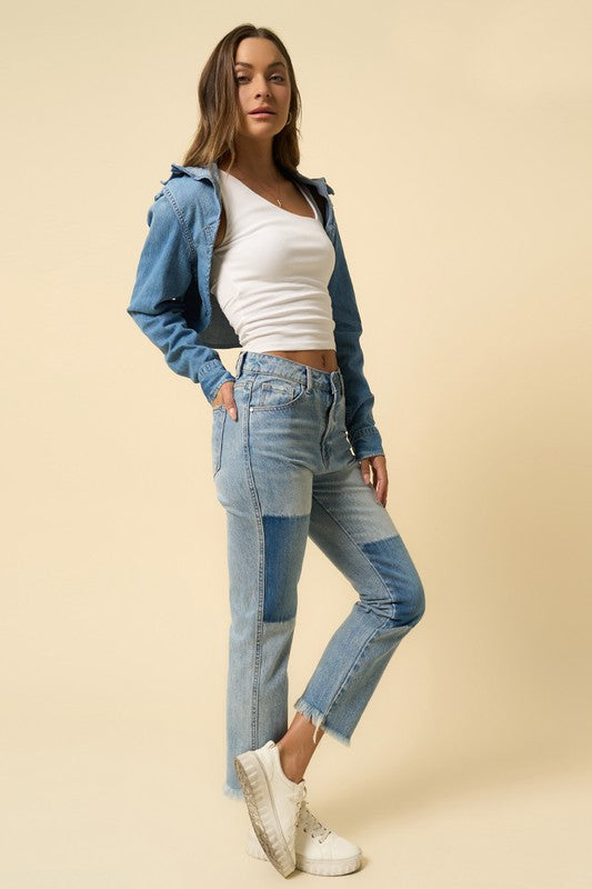 High Rise Frayed Hem Straight Jeans - steven wick