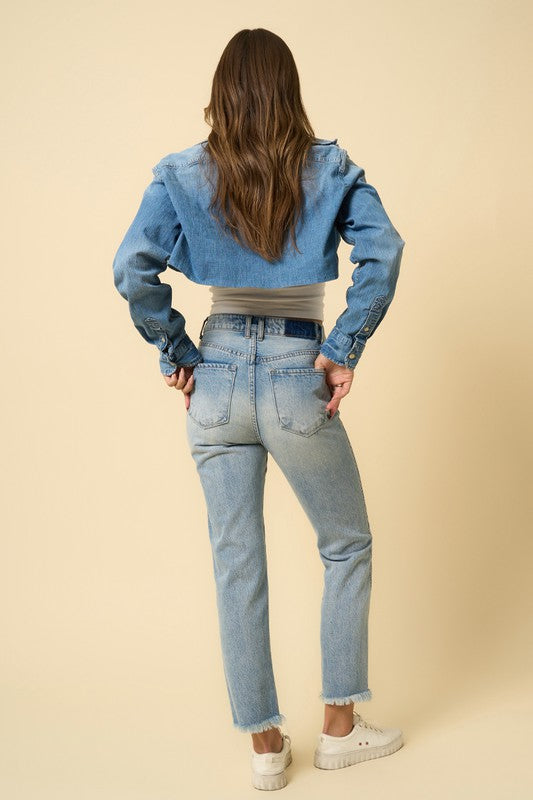 High Rise Frayed Hem Straight Jeans - steven wick
