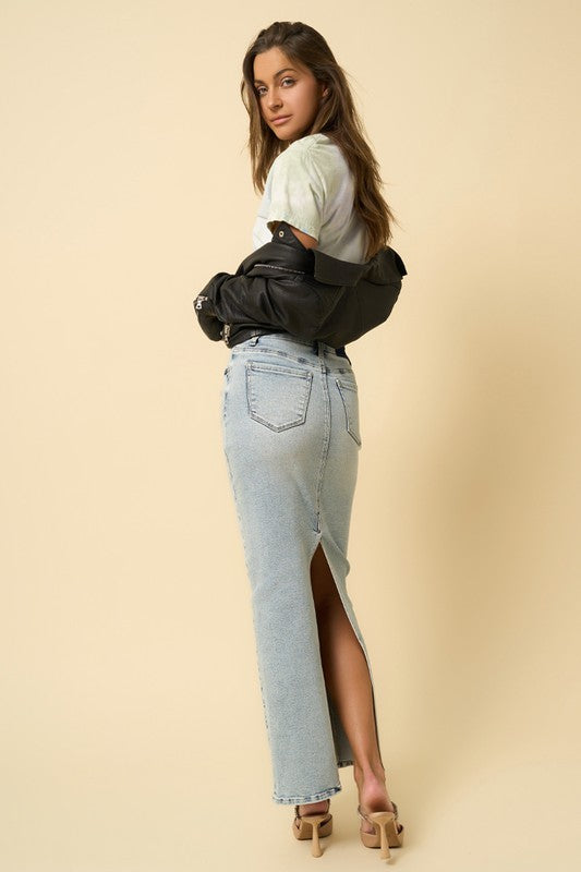 Light Wash Denim Maxi Skirt - steven wick