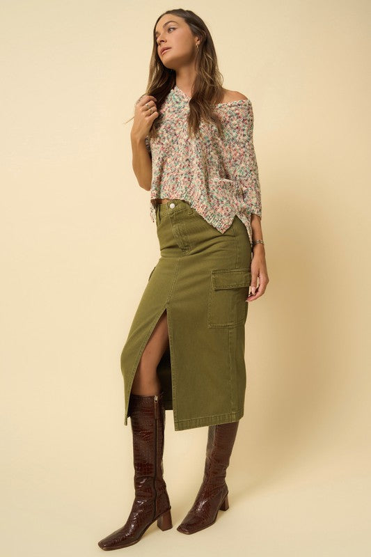 Olive Cargo Midi Skirt - steven wick