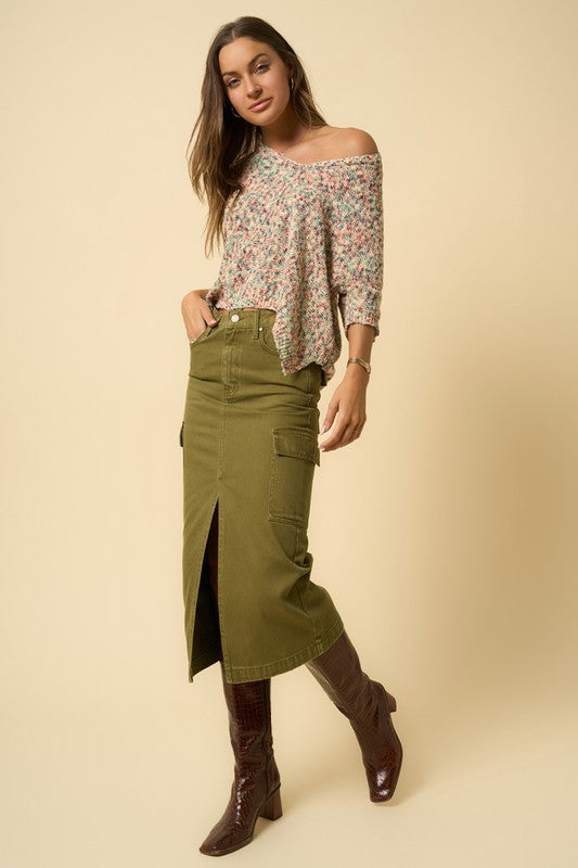 Olive Cargo Midi Skirt - steven wick