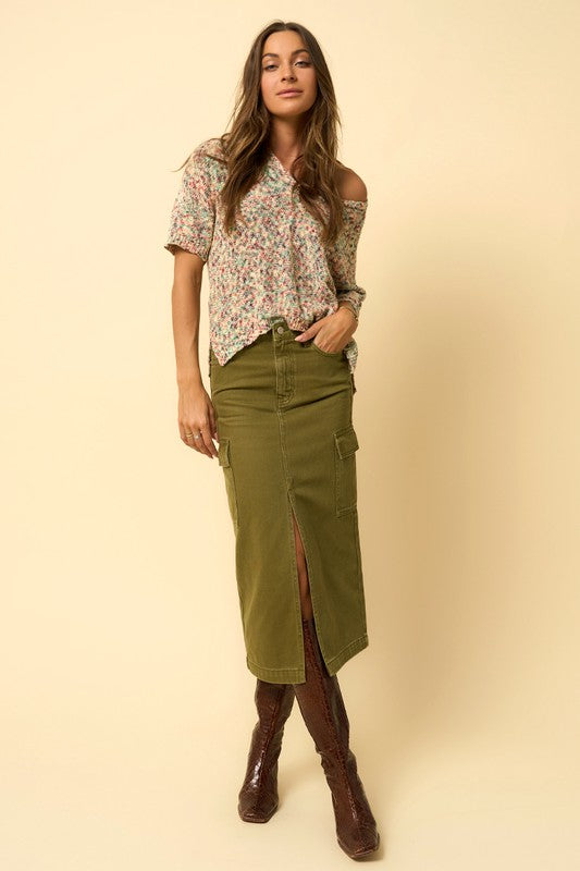 Olive Cargo Midi Skirt - steven wick