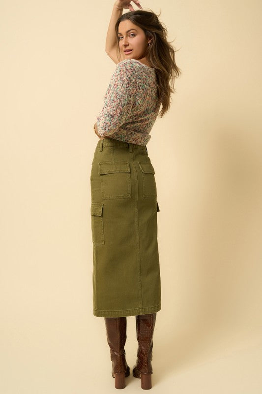 Olive Cargo Midi Skirt - steven wick