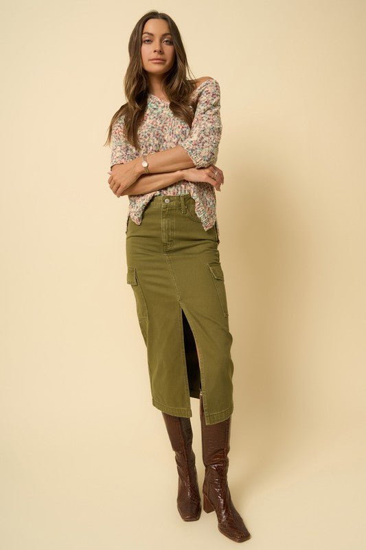 Olive Cargo Midi Skirt - steven wick