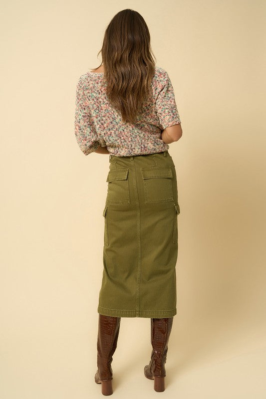Olive Cargo Midi Skirt - steven wick
