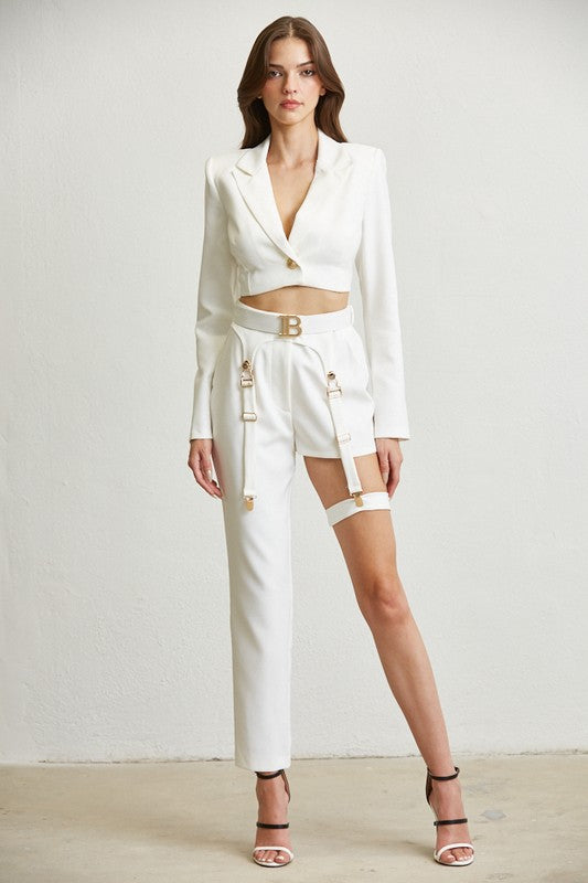 White Garter Suspender Blazer Pant Set - steven wick