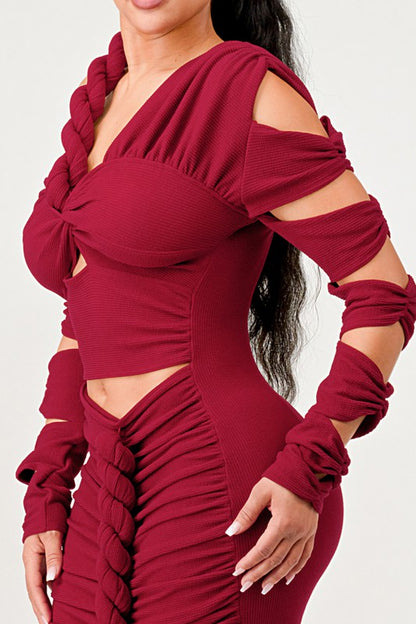 Long Sleeve Twist Wrap Formal Maxi Dress - steven wick