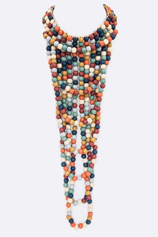 Colored Wooden Beads Statement Necklace - steven wick