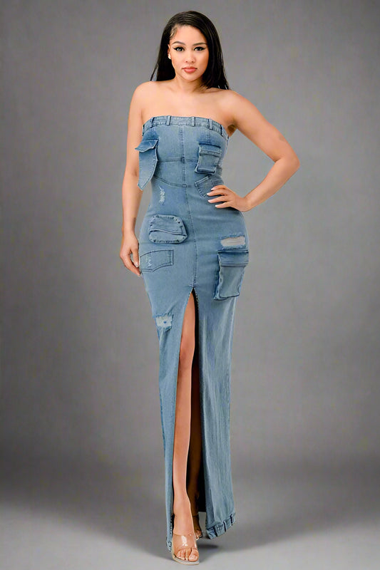 The Upgraded Diana Chic Denim Gown - Light Wash - steven wick