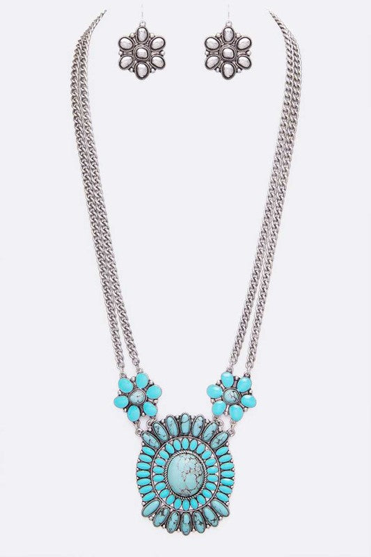 Western Large Stone Pendant Necklace Set - steven wick