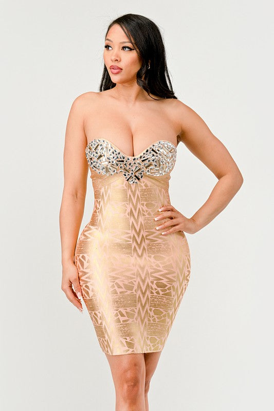 Gilded Glamour Strapless Dress - steven wick
