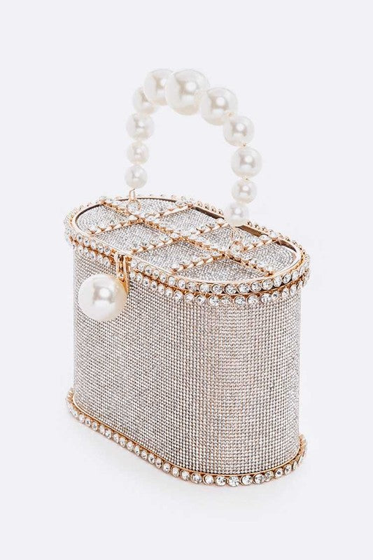 Pearl Handle Iconic Rhinestone Box Clutch - steven wick