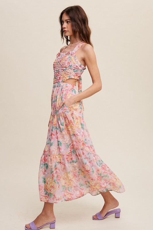 Floral Bubble Textured Two-Piece Style Maxi Dress - steven wick