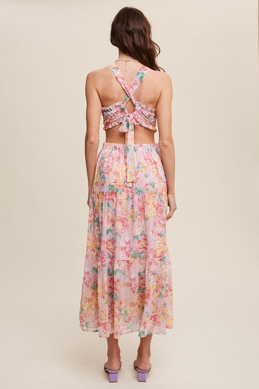 Floral Bubble Textured Two-Piece Style Maxi Dress - steven wick