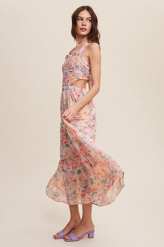 Floral Bubble Textured Two-Piece Style Maxi Dress - steven wick