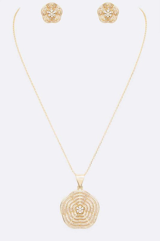 Cubic Zirconia Wavy Pendant Necklace Set - steven wick